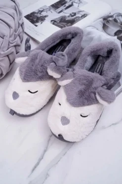 Papcie Damskie Z Futerkiem Renifery Szare Reindeer