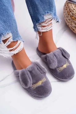 Papcie Damskie Z Futerkiem I Uszkami Szare Semmi