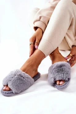 Papcie Damskie Z Futerkiem Szare Trusted