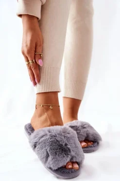 Papcie Damskie Z Futerkiem Szare Trusted