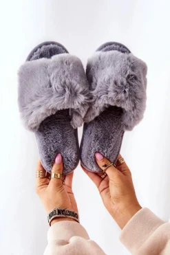 Papcie Damskie Z Futerkiem Szare Trusted
