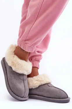Papcie Damskie Z Futerkiem Szare Lanoze