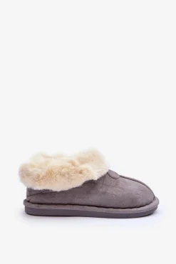 Papcie Damskie Z Futerkiem Szare Lanoze