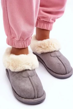 Papcie Damskie Z Futerkiem Szare Lanoze