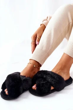 Papcie Damskie Z Futerkiem Czarne Colette