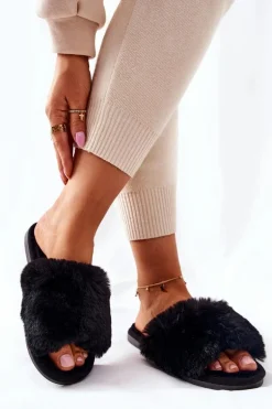 Papcie Damskie Z Futerkiem Czarne Trusted