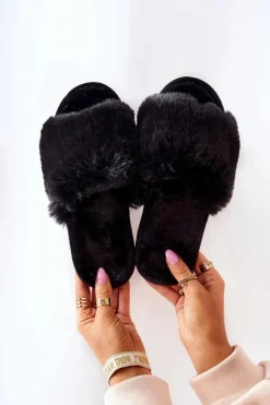 Papcie Damskie Z Futerkiem Czarne Trusted