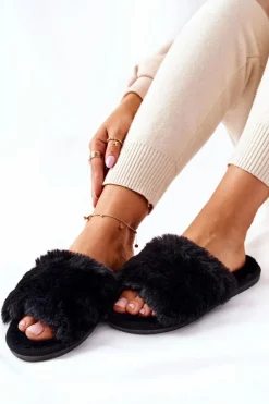 Papcie Damskie Z Futerkiem Czarne Trusted