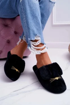 Papcie Damskie Z Futerkiem I Uszkami Czarne Semmi