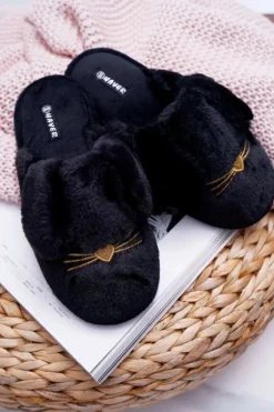 Papcie Damskie Z Futerkiem I Uszkami Czarne Semmi