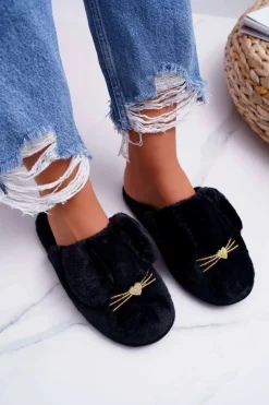 Papcie Damskie Z Futerkiem I Uszkami Czarne Semmi