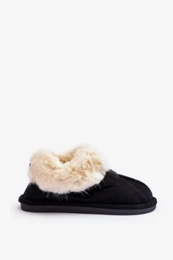 Papcie Damskie Z Futerkiem Czarne Lanoze