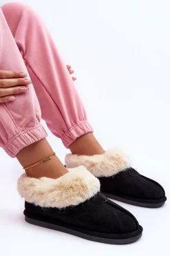 Papcie Damskie Z Futerkiem Czarne Lanoze