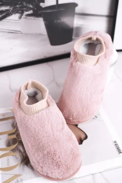 Papcie Damskie Z Futerkiem I Skarpetką Różowe Yeti