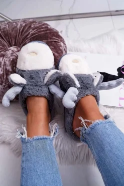 Papcie Damskie Z Futerkiem Renifery Szare Deff