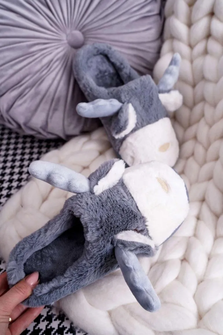 Papcie Damskie Z Futerkiem Renifery Szare Deff