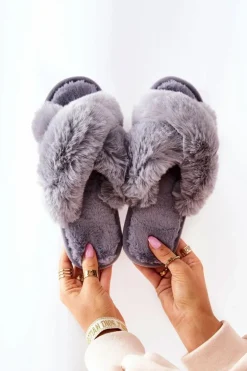 Papcie Damskie Z Futerkiem Szare Colette