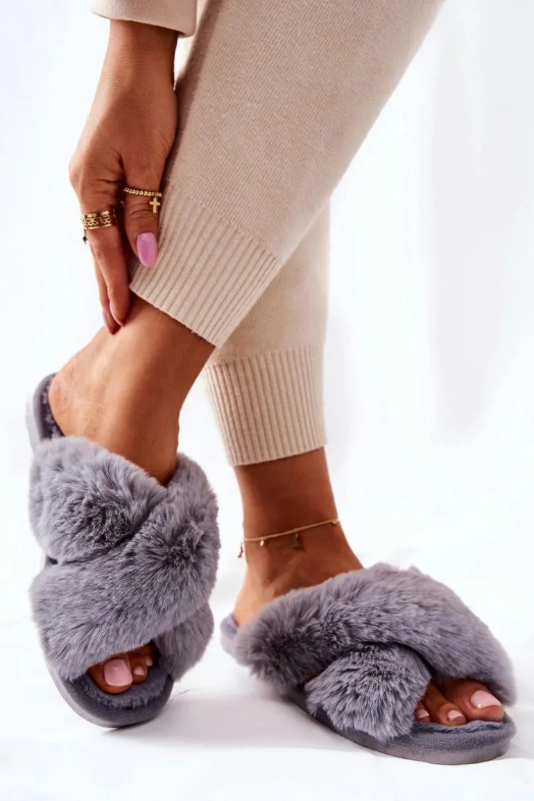 Papcie Damskie Z Futerkiem Szare Colette