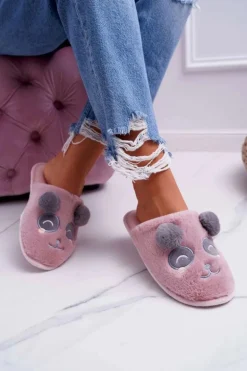 Papcie Damskie Z Futerkiem Pandy Ciemny Róż Fimeo