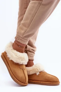 Papcie Damskie Z Futerkiem Brązowe Lanoze