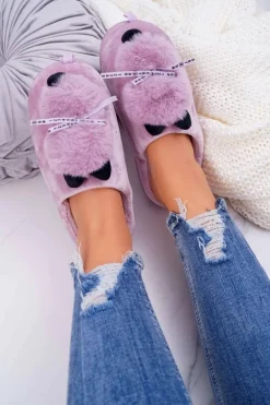 Papcie Damskie Z Futerkiem Kotek Różowe Kitty