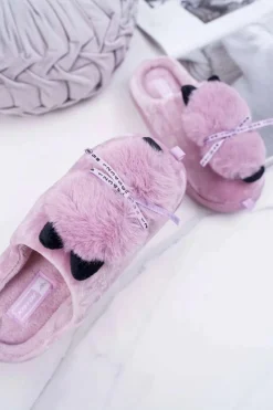 Papcie Damskie Z Futerkiem Kotek Różowe Kitty