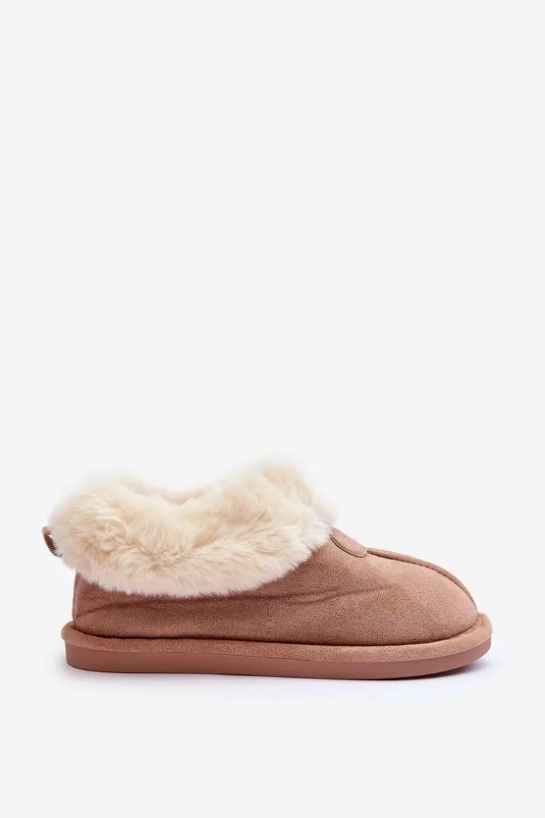 Papcie Damskie Z Futerkiem Beżowe Lanoze