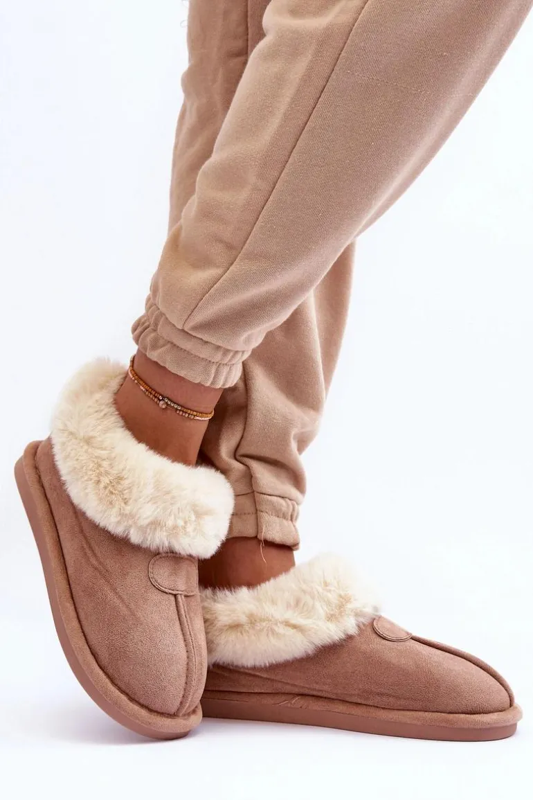 Papcie Damskie Z Futerkiem Beżowe Lanoze