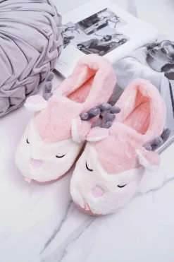 Papcie Damskie Z Futerkiem Renifery Róż Reindeer