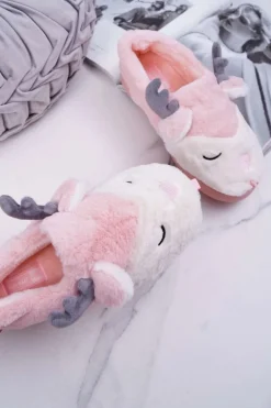 Papcie Damskie Z Futerkiem Renifery Róż Reindeer