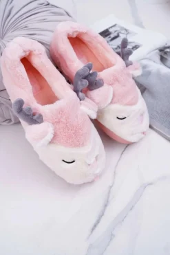 Papcie Damskie Z Futerkiem Renifery Róż Reindeer