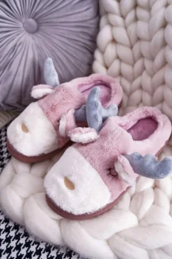 Papcie Damskie Z Futerkiem Renifery Różowe Deff