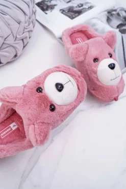 Papcie Damskie Z Futerkiem Miś Różowe Bear