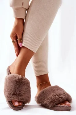 Papcie Damskie Z Futerkiem Brązowe Trusted