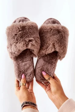 Papcie Damskie Z Futerkiem Brązowe Trusted