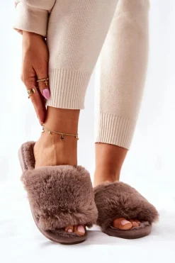 Papcie Damskie Z Futerkiem Brązowe Trusted