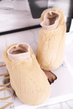 Papcie Damskie Z Futerkiem I Skarpetką Żółte Yeti