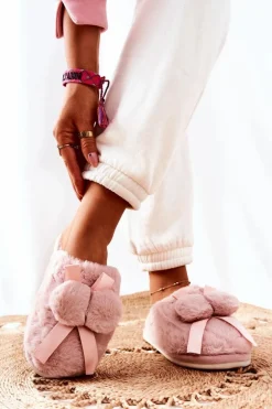 Papcie Futrzane Z Pomponami Różowe Pamppy