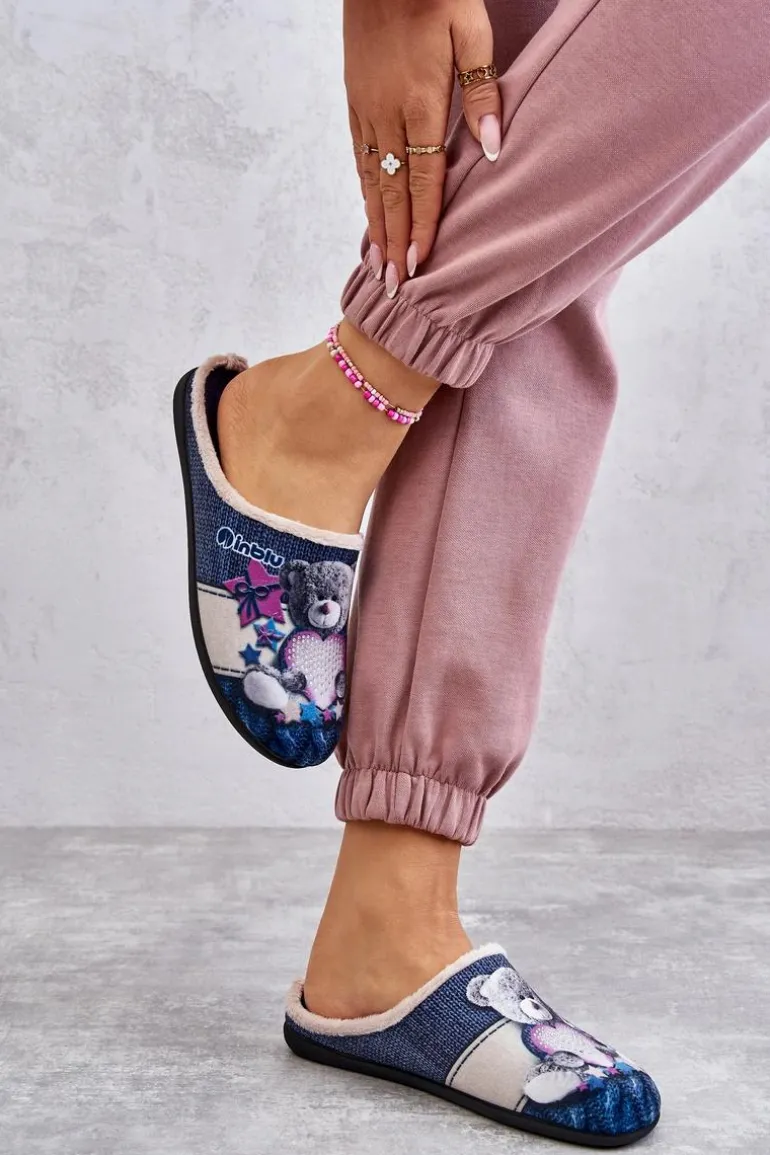 Papcie Klapki Befado Miś Z Sercem 155D210 Granatowe