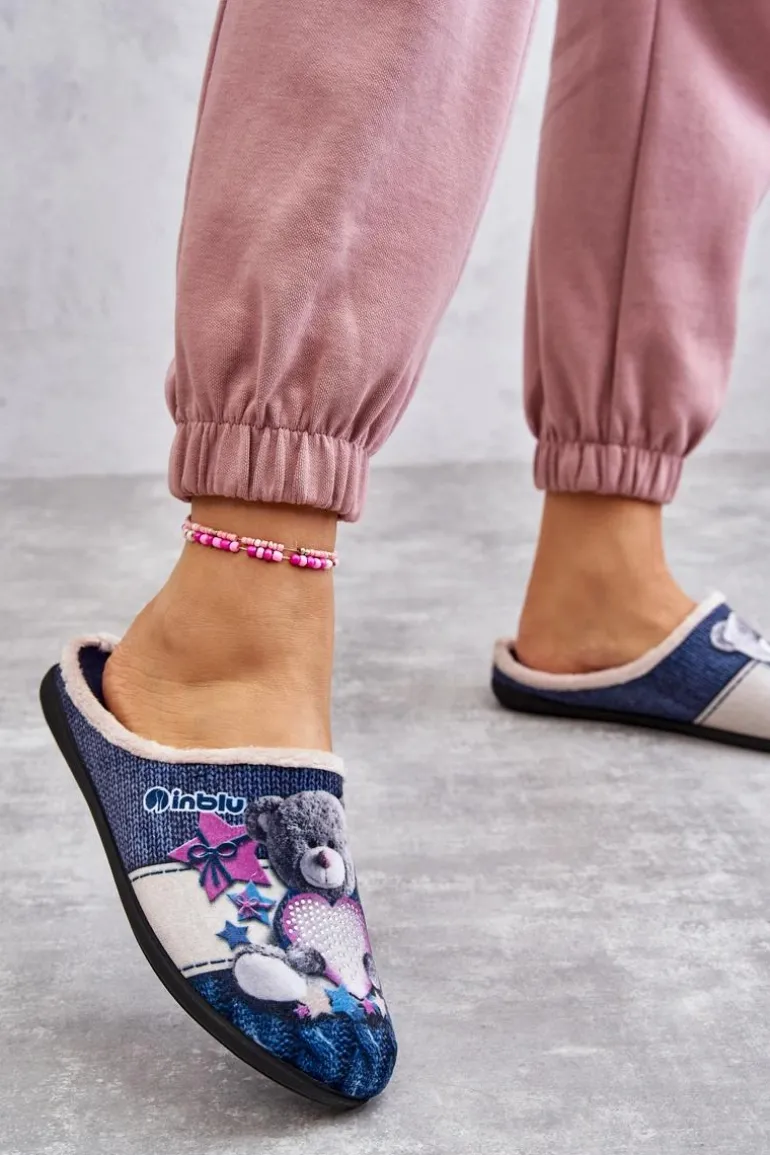 Papcie Klapki Befado Miś Z Sercem 155D210 Granatowe
