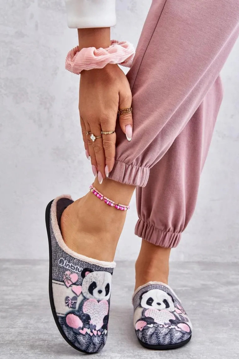 Papcie Klapki Befado Panda Z Sercem 155D209 Szare