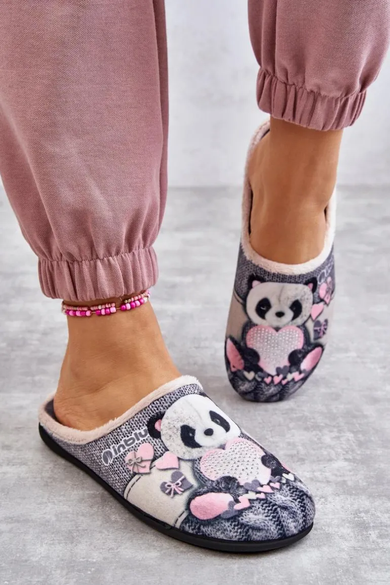 Papcie Klapki Befado Panda Z Sercem 155D209 Szare