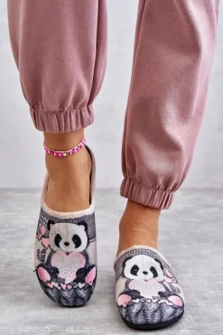 Papcie Klapki Befado Panda Z Sercem 155D209 Szare