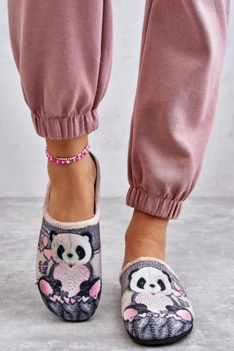Papcie Klapki Befado Panda Z Sercem 155D209 Szare