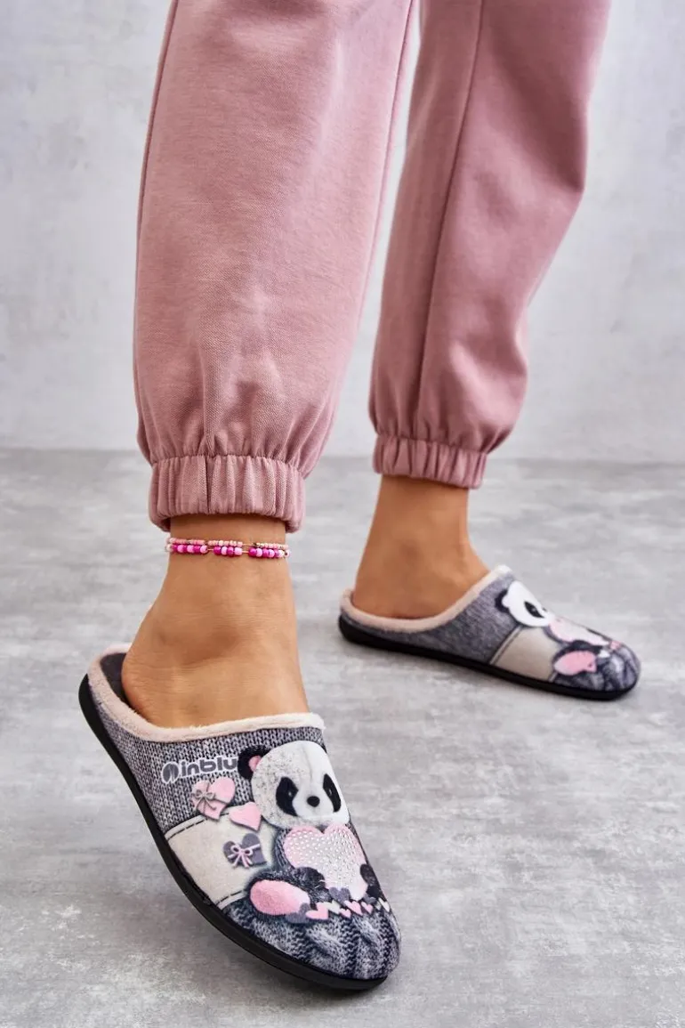 Papcie Klapki Befado Panda Z Sercem 155D209 Szare