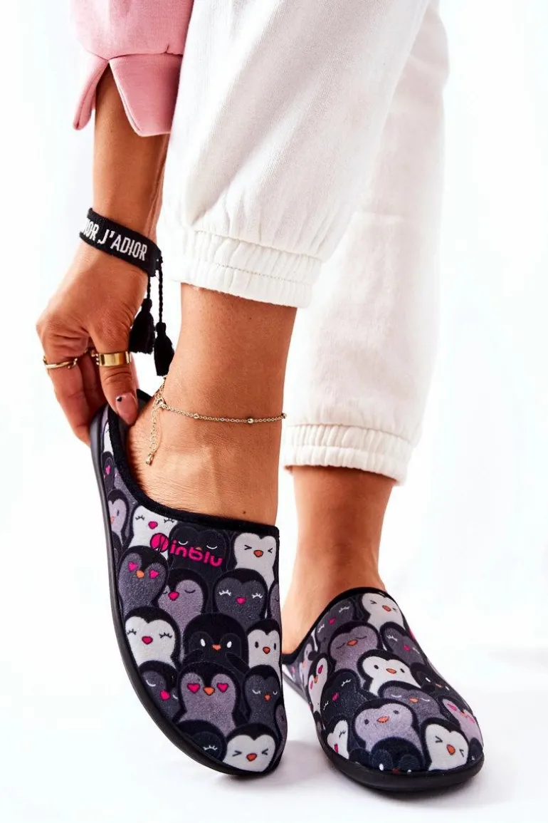 Papcie Klapki Befado Pingwinki 155D202 Czarne