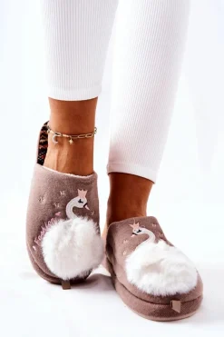 Papcie Ocieplane Łabędź Brązowe Reya