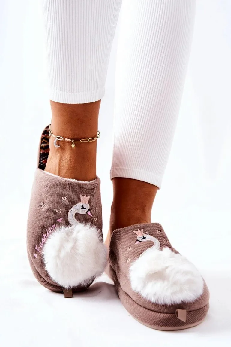 Papcie Ocieplane Łabędź Brązowe Reya