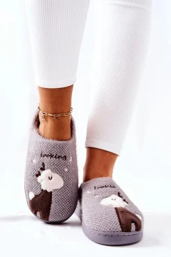 Papcie Ocieplane Renifer Szare Jilly