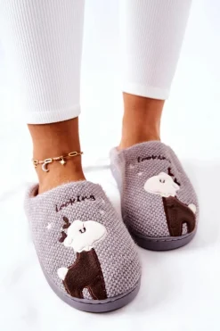 Papcie Ocieplane Renifer Szare Jilly